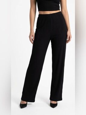 ALLISON DALEY BLACK RIBBED WIDE LEG PANTS PLUS SIZE 20W WOMAN